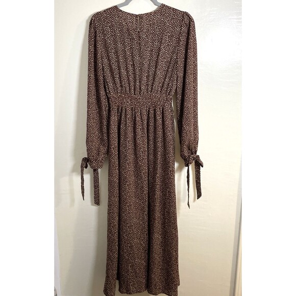 Women's Dalmatian Print Split Thigh Dress Brown and Dot White Size M - Picture 4 of 13